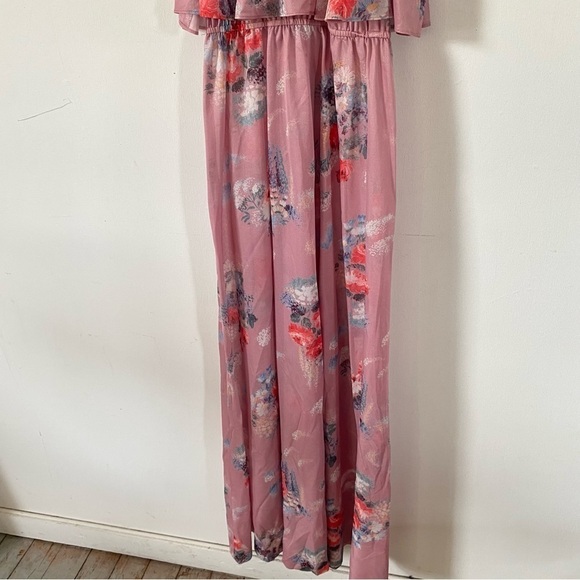 Vintage 70s Tiered Floral Maxi Dress Dusty Rose Pink Flower Child Hippie Boho - Picture 5 of 11